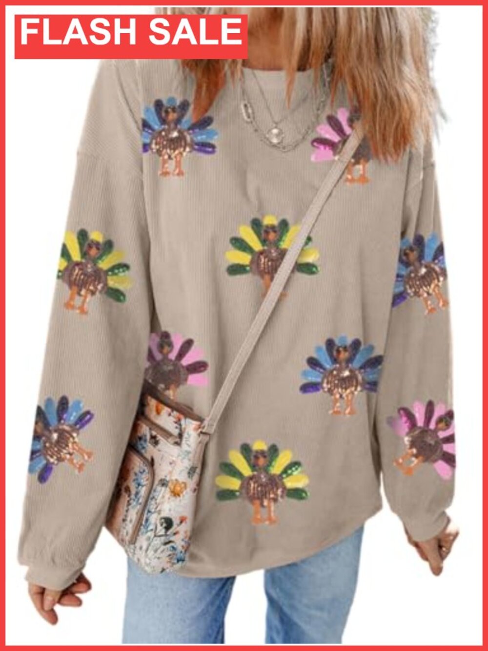 Sequin Color Block Crewneck Sweatshirt Polyester Long Sleeve Pullover